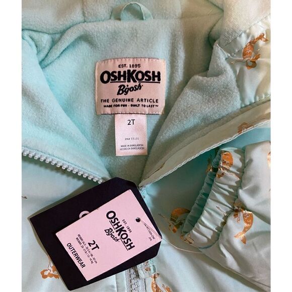 OshKosh B'gosh Aqua Mermaid Hooded Zip Up Lined Coat 2T New with Tags - Picture 3 of 3